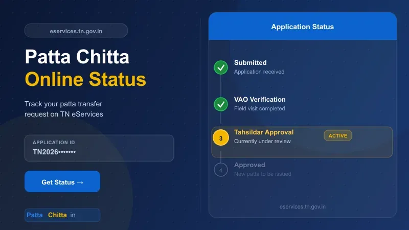 Patta Chitta online status check UI showing four transfer stages
